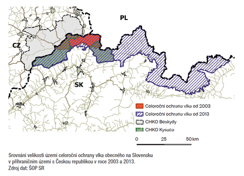 oblasti s celoroční ochranou vlka na česko-slovensko-polském pohraničí