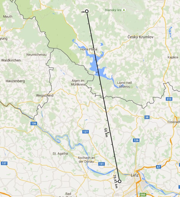 Cesta rysa Luďka z Prachaticka k rakouskému Linzi je vzdušnou čarou dlouhá minimálně 70 kilometrů. 