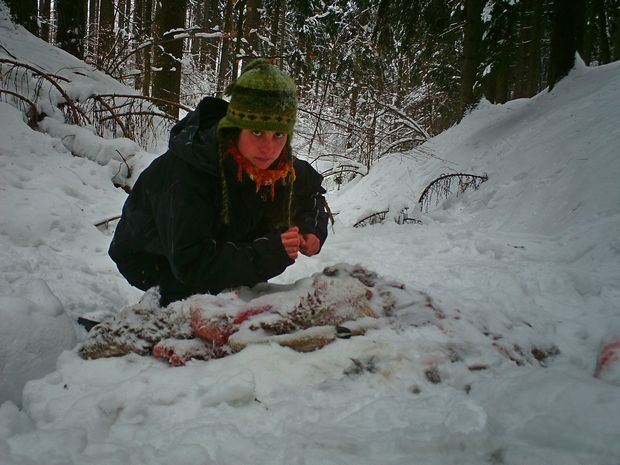 testovací fotka při umisťování fotopasti u kořisti