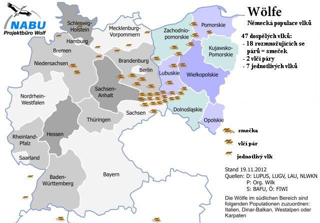 Rozrůstající se populace vlků v Německu. Zdoj: nabu.de.