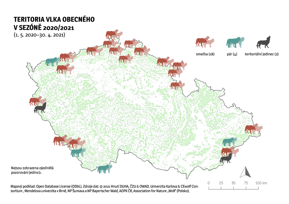 Mapa vlčích teritorií 2020/2021