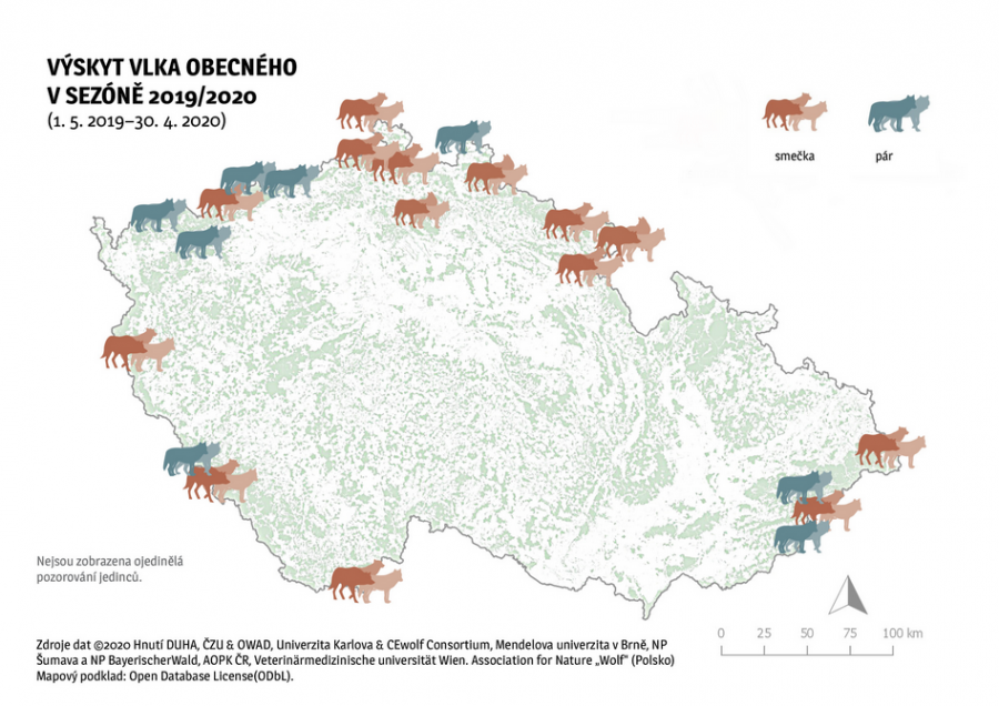 Mapa vlčích teritorií 2019/2020