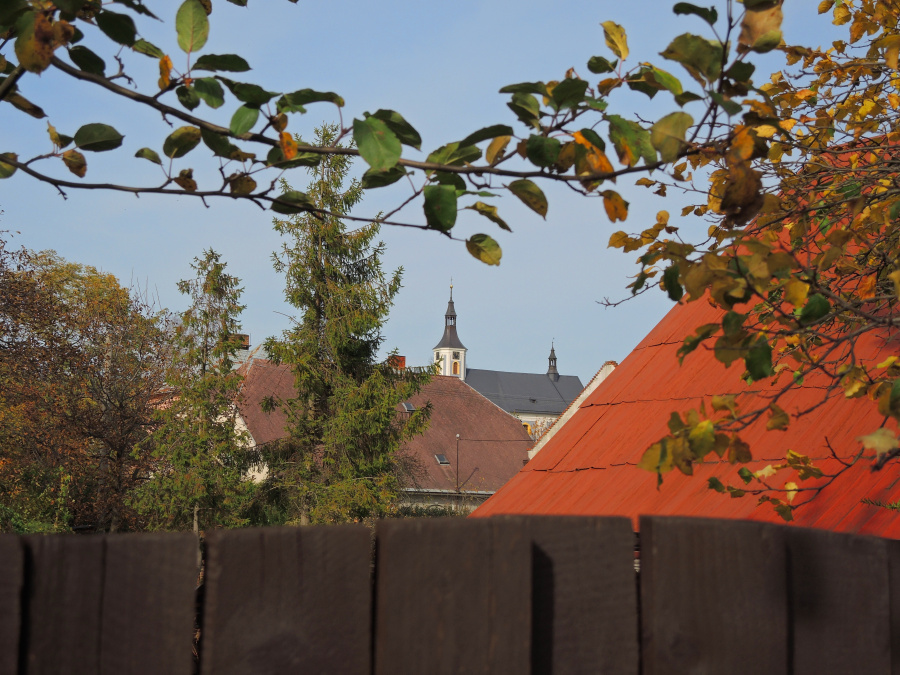 Pohled přes plot na janovský kostel, Zdroj: Šelmy.cz