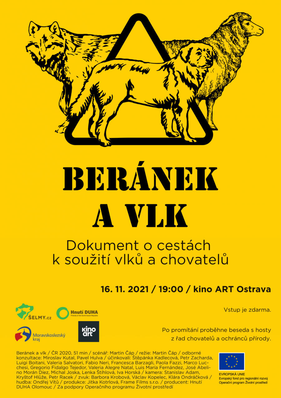 Plakát na projekci filmu Beránek a vlk v Ostravě